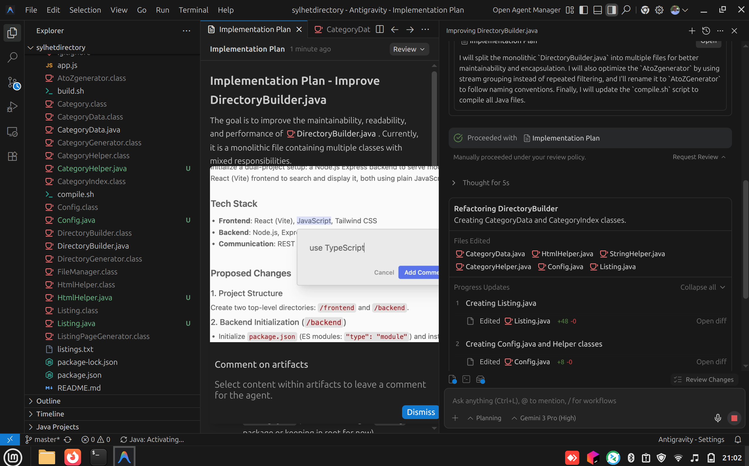 Google Antigravity refactoring session